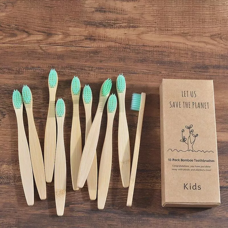 Colorful Kids Eco-Friendly Bamboo Toothbrushes – 10 Piece Set
