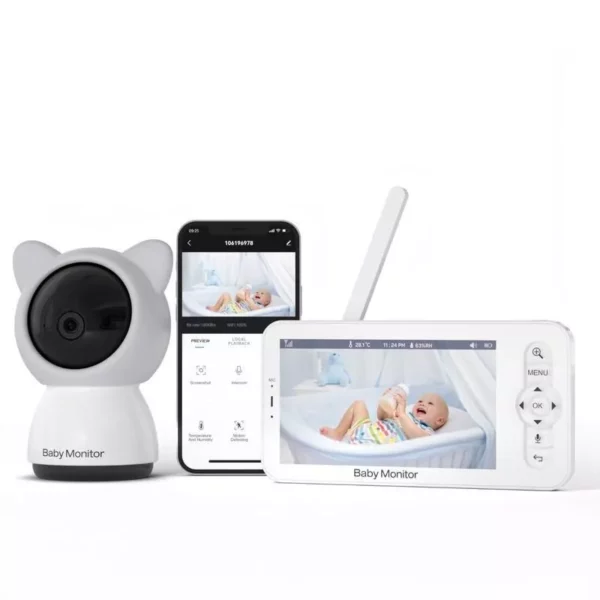 HD 5-Inch LCD Wireless Baby Monitor with Mobile App Control and PTZ Camera