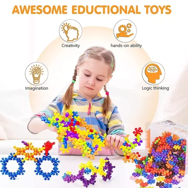 Colorful Plum Blossom 3D Snowflake Building Blocks – Educational Interlocking STEM Toy for Kids