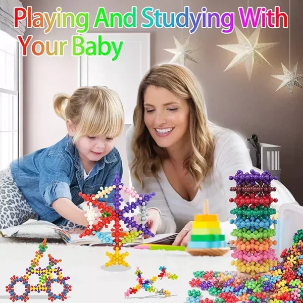 Colorful Plum Blossom 3D Snowflake Building Blocks – Educational Interlocking STEM Toy for Kids