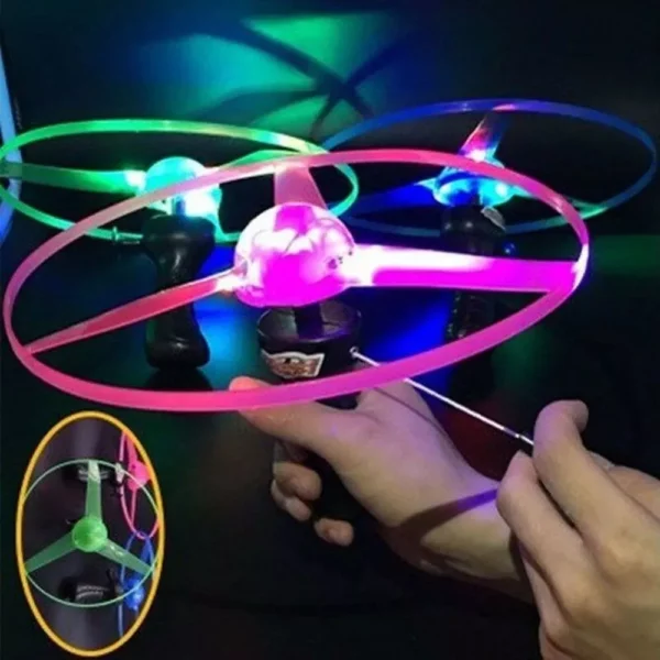 Colorful LED Light-Up Flying Disc – Pull String Helicopter Toy for Outdoor Fun