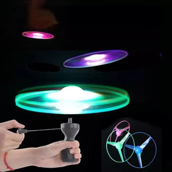 Colorful LED Light-Up Flying Disc – Pull String Helicopter Toy for Outdoor Fun - Image 2