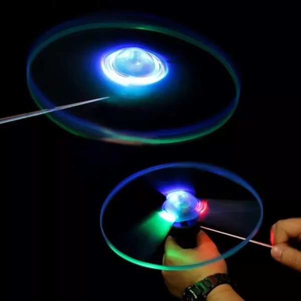 Colorful LED Light-Up Flying Disc – Pull String Helicopter Toy for Outdoor Fun