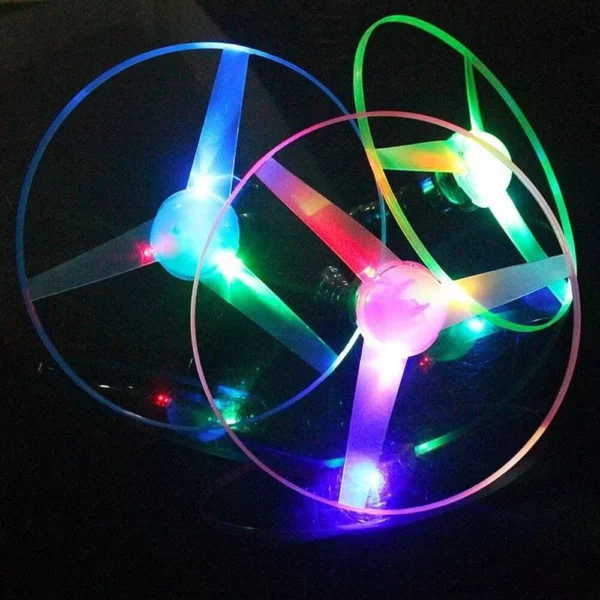 Colorful LED Light-Up Flying Disc – Pull String Helicopter Toy for Outdoor Fun