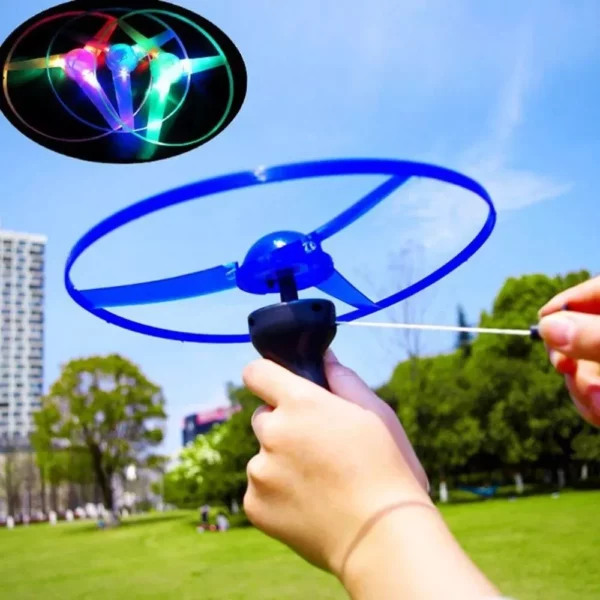 Colorful LED Light-Up Flying Disc – Pull String Helicopter Toy for Outdoor Fun