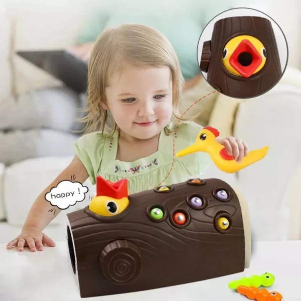 Montessori Woodpecker Magnetic Toy: Catch the Worm Learning Game for Kids