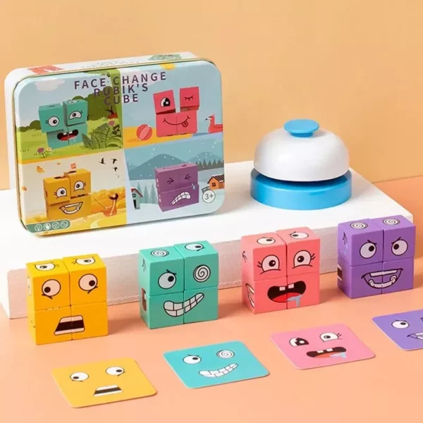 Engaging Wooden Expression Puzzle: Face-Changing Building Blocks & Versus Table Game