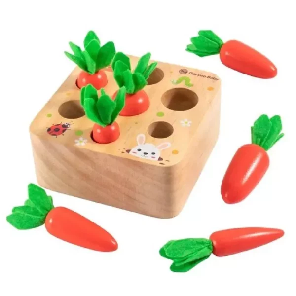 Montessori Pull Carrot Wooden Puzzle: Shape Sorting Educational Game for Kids