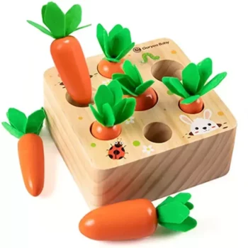 Montessori Pull Carrot Wooden Puzzle: Shape Sorting Educational Game for Kids