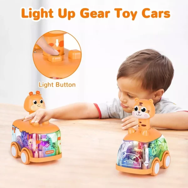Baby Animal Toy Cars with Light-Up Gears: Interactive Educational Play for Toddlers
