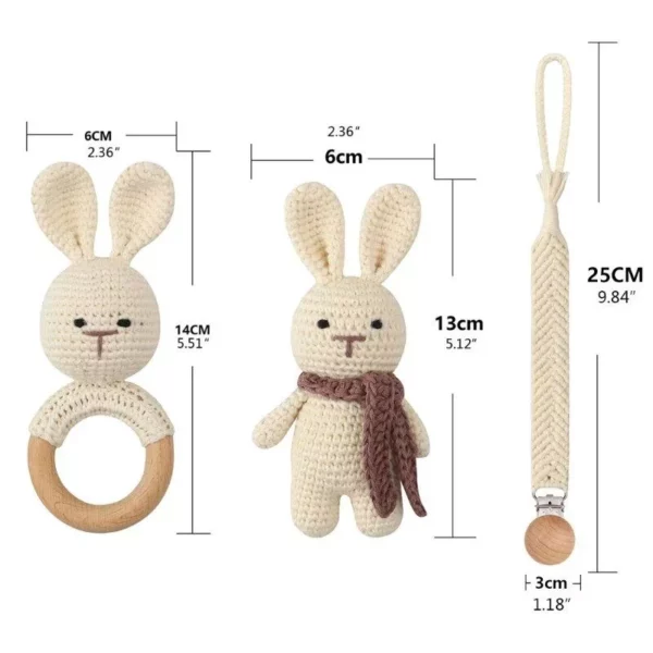 4-Piece Handmade Crochet Bunny Baby Set with Wooden Teething Accessories - Image 5