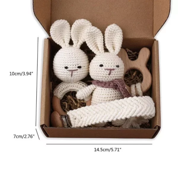 4-Piece Handmade Crochet Bunny Baby Set with Wooden Teething Accessories - Image 4