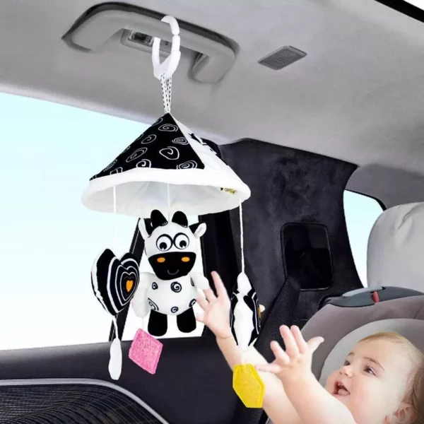 High Contrast Hanging Stroller Toy with Rattles & Teether for 0-24M