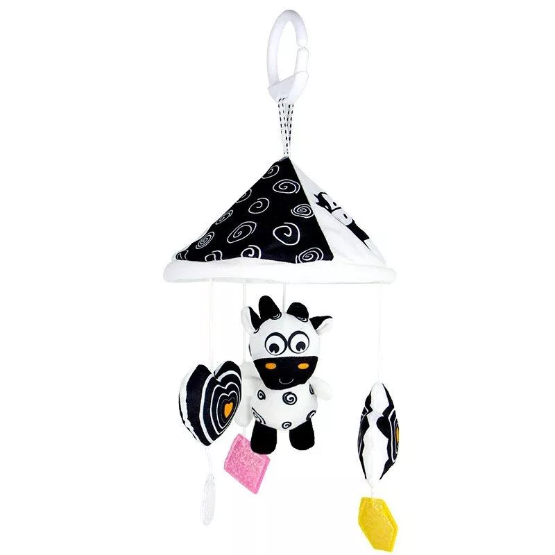 High Contrast Hanging Stroller Toy with Rattles & Teether for 0-24M