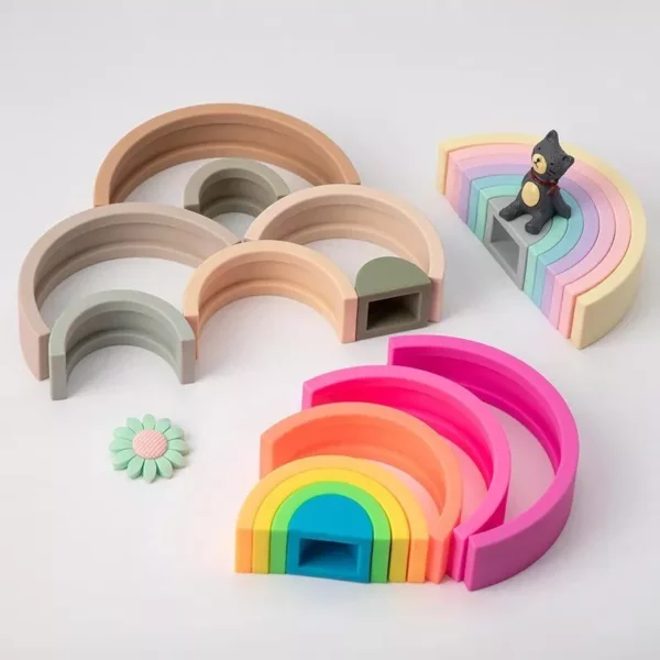 Baby Silicone Building Block BPA Free Rainbow Soft Block 3D