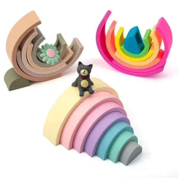 Baby Silicone Building Block BPA Free Rainbow Soft Block 3D