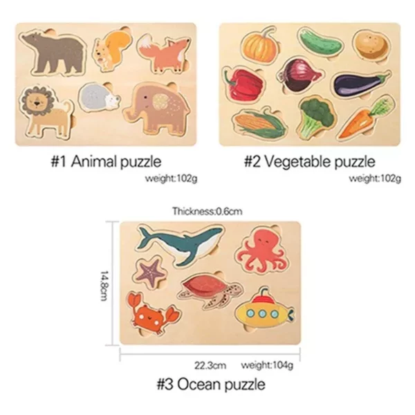 1pc 3D Wooden Animals Montessori Puzzle