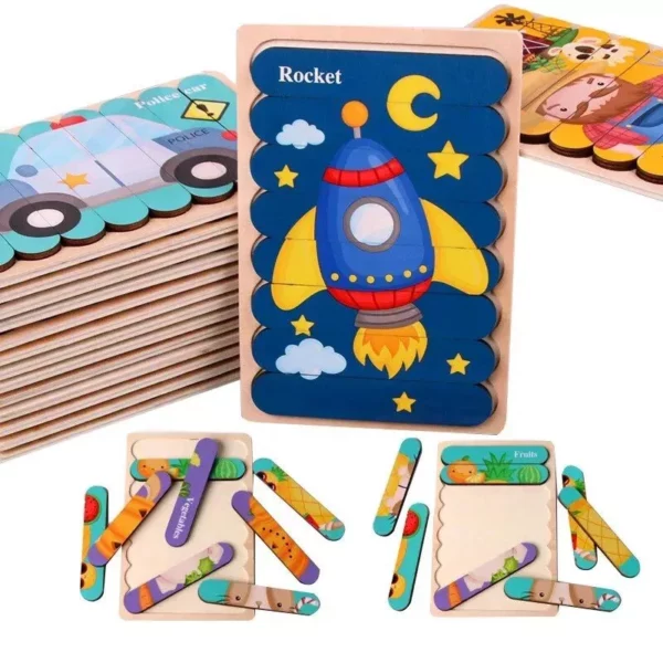 Kid Brain Wooden Double-sided 3D Strip Animal Puzzle
