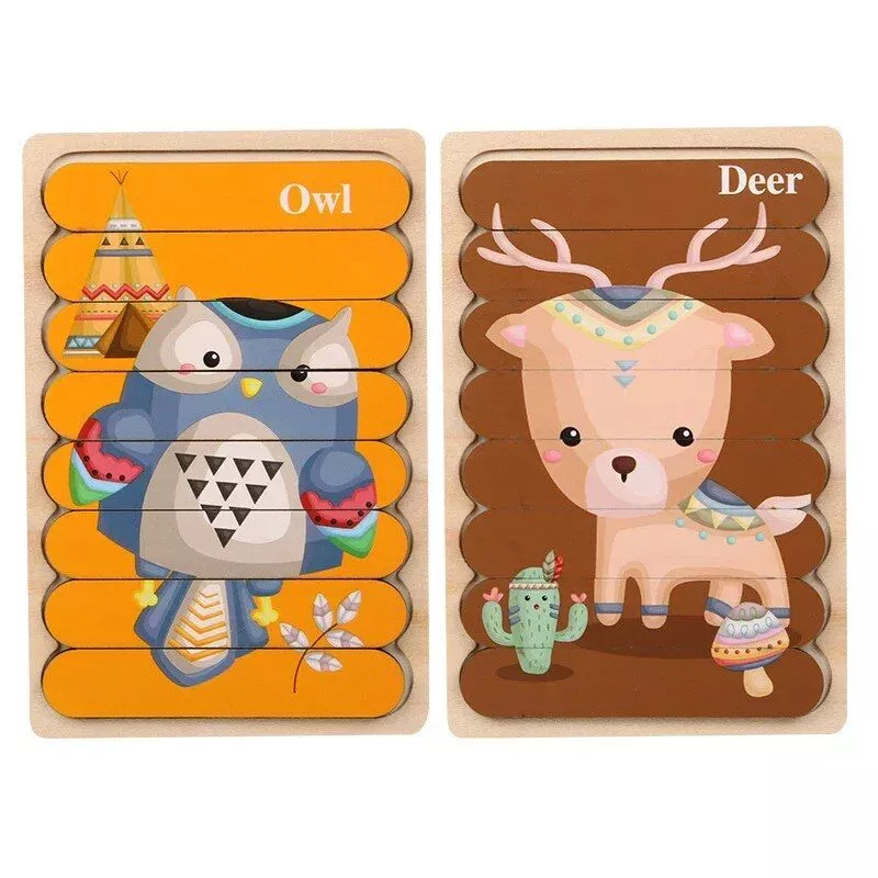 Kid Brain Wooden Double-sided 3D Strip Animal Puzzle