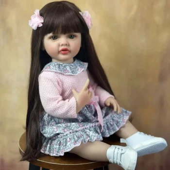 Lifelike Long-Hair Princess Reborn Baby Doll, 22-Inch Full Silicone Body, Realistic Toddler Gift