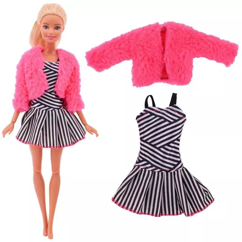 Stylish 4-Piece Doll Outfit Set: Fur Vest, Coat & Dresses – Perfect for 11.5″ to 12″ Fashion Dolls