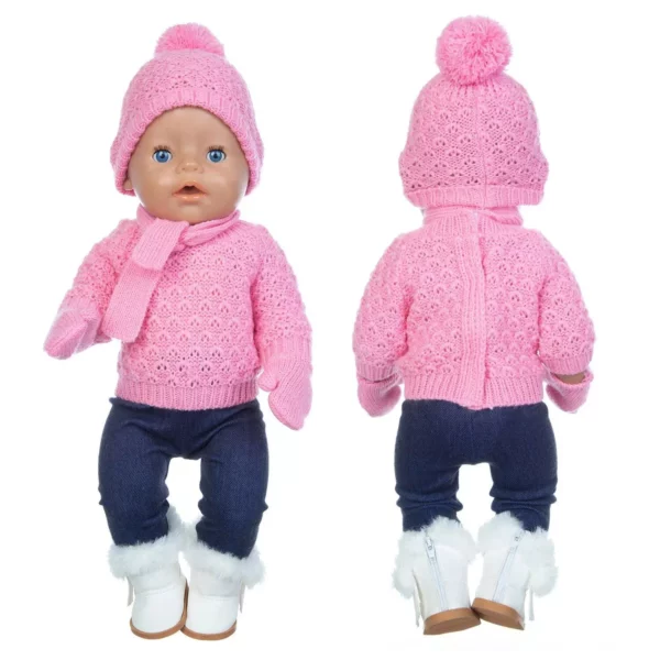 Charming 4-Piece Sweater Set for 17-inch Baby Dolls - Includes Hat, Scarf, and Gloves - Image 4