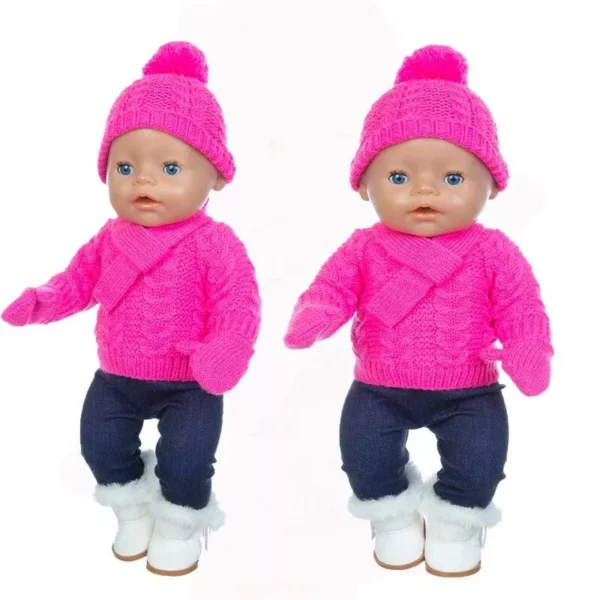 Charming 4-Piece Sweater Set for 17-inch Baby Dolls - Includes Hat, Scarf, and Gloves - Image 6