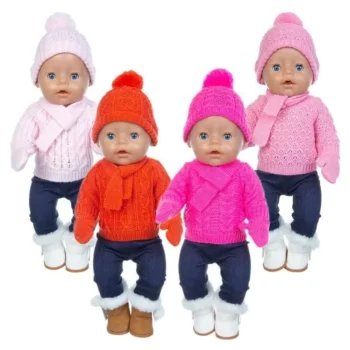 Charming 4-Piece Sweater Set for 17-inch Baby Dolls – Includes Hat, Scarf, and Gloves