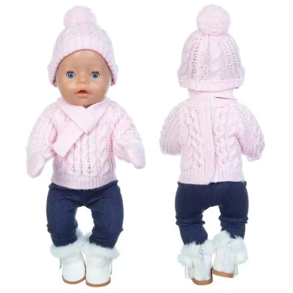 Charming 4-Piece Sweater Set for 17-inch Baby Dolls - Includes Hat, Scarf, and Gloves - Image 5