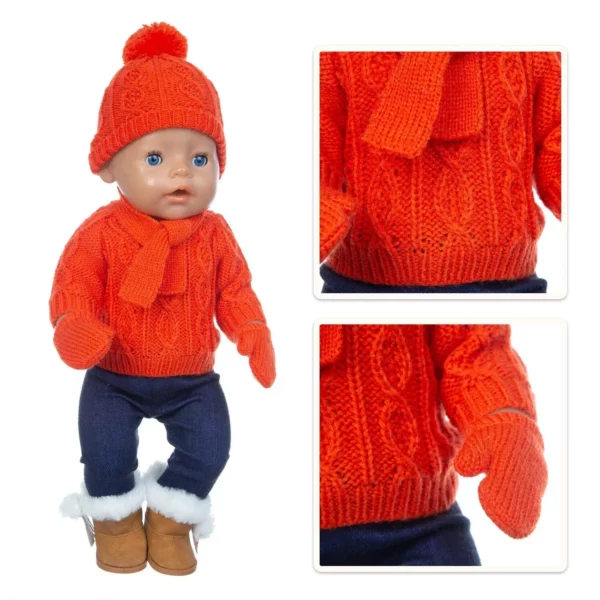 Charming 4-Piece Sweater Set for 17-inch Baby Dolls - Includes Hat, Scarf, and Gloves - Image 3