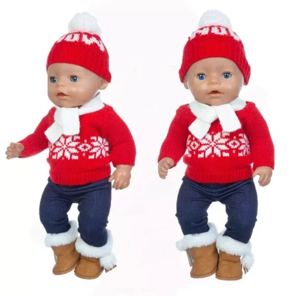 Charming 4-Piece Sweater Set for 17-inch Baby Dolls – Includes Hat, Scarf, and Gloves