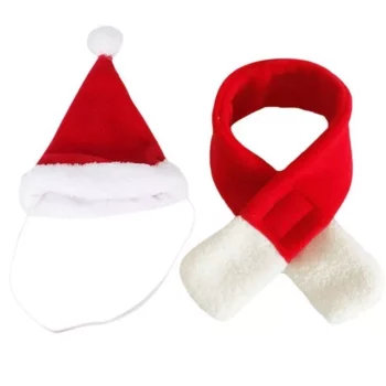 Velvet Christmas Santa Hat & Scarf Set for Pets