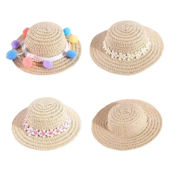 Adjustable Floral Straw Sunhat for Pets