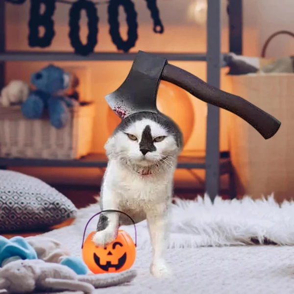 Spooky Halloween Pet Accessories: Axe & Saw Headgear