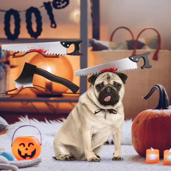 Spooky Halloween Pet Accessories: Axe & Saw Headgear
