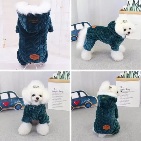 Fleece-Lined Winter Dog Jacket with Fur Hood for Small Breeds