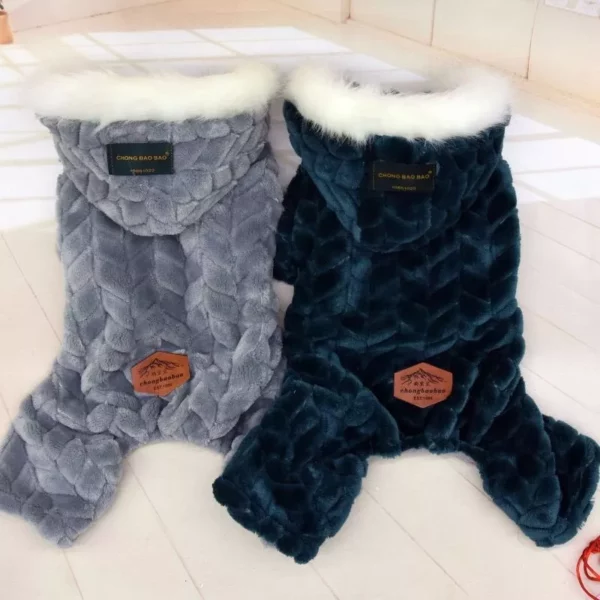 Fleece-Lined Winter Dog Jacket with Fur Hood for Small Breeds