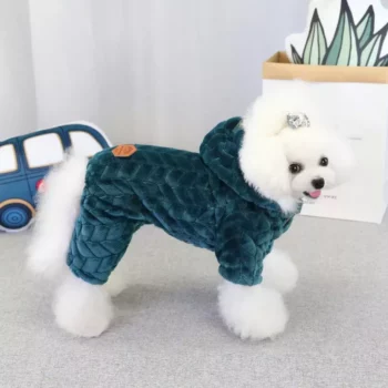 Fleece-Lined Winter Dog Jacket with Fur Hood for Small Breeds