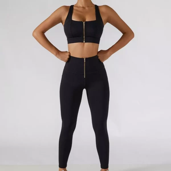 2-Piece Women’s Yoga Set: High-Waist Leggings & Front-Zipper Crop Top - Image 3