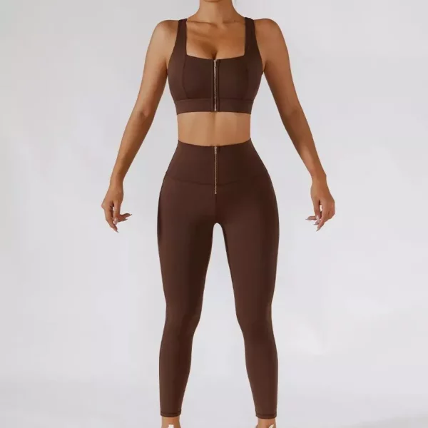 2-Piece Women’s Yoga Set: High-Waist Leggings & Front-Zipper Crop Top