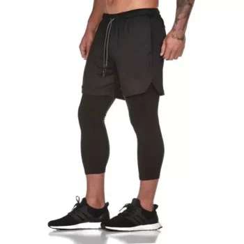 Men’s 2-in-1 Quick Dry Running Shorts with Camouflage Bodybuilding Leggings