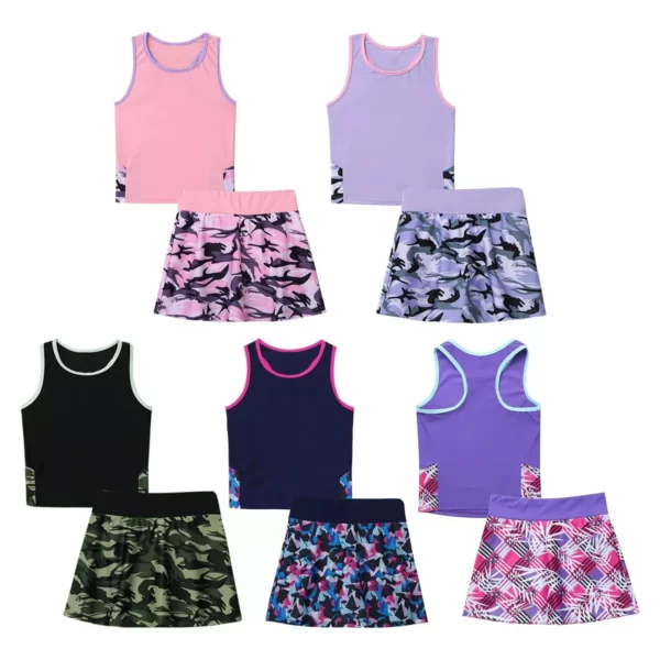 Girls’ Active Tennis Outfit: Sleeveless Top & Skirt Set for Sports and Play