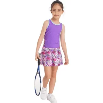 Girls’ Active Tennis Outfit: Sleeveless Top & Skirt Set for Sports and Play