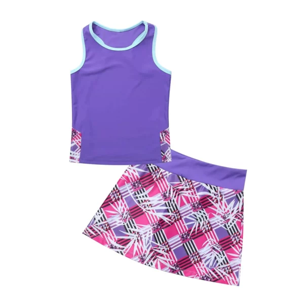 Girls' Active Tennis Outfit: Sleeveless Top & Skirt Set for Sports and Play - Image 5