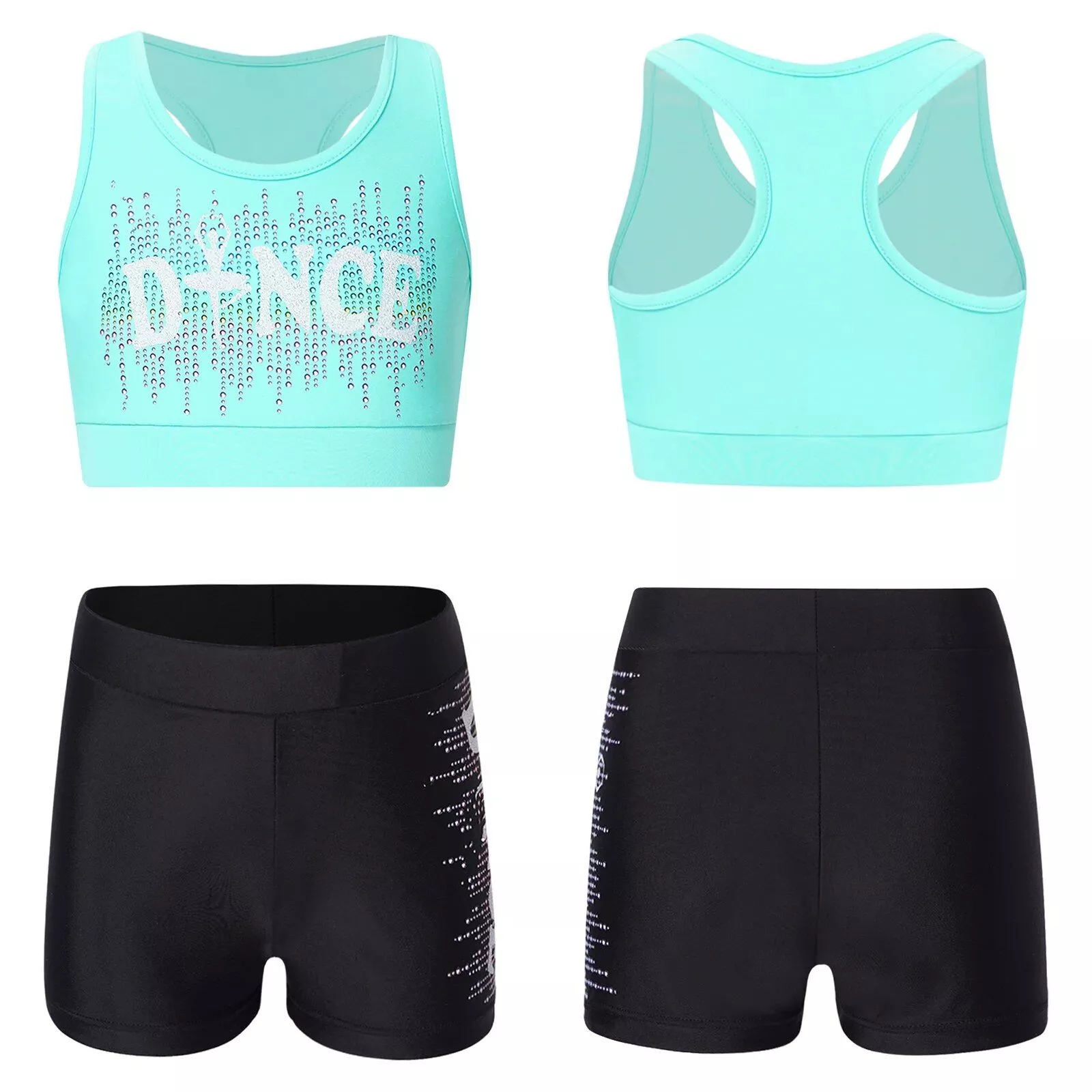 Girls’ Sporty Dance & Gymnastics Outfit – Sleeveless Crop Top & Athletic Shorts Set