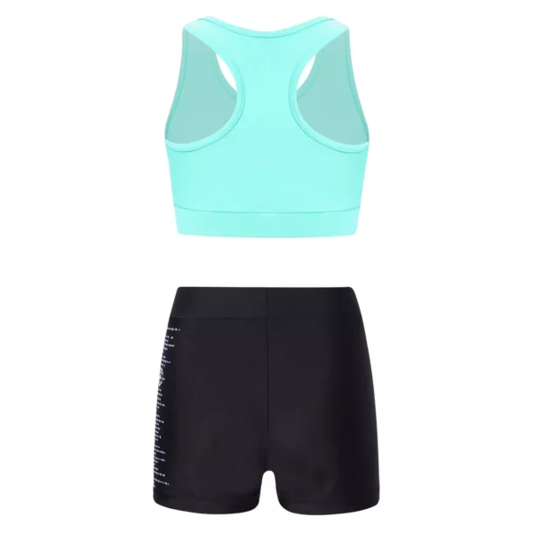 Girls’ Sporty Dance & Gymnastics Outfit – Sleeveless Crop Top & Athletic Shorts Set