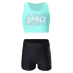 Girls' Sporty Dance & Gymnastics Outfit - Sleeveless Crop Top & Athletic Shorts Set