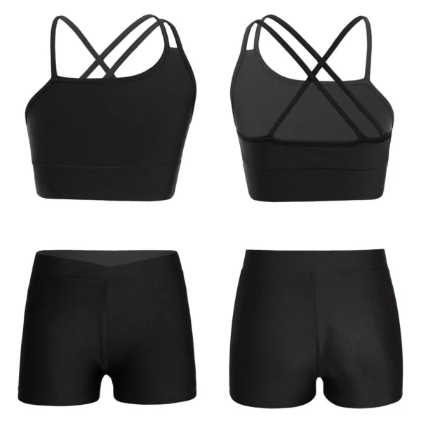 Girls’ Active 2-Piece Sportswear Set: Sleeveless Crop Top & Shorts for Gymnastics and Dance