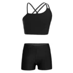 Girls' Active 2-Piece Sportswear Set: Sleeveless Crop Top & Shorts for Gymnastics and Dance