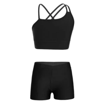 Girls’ Active 2-Piece Sportswear Set: Sleeveless Crop Top & Shorts for Gymnastics and Dance